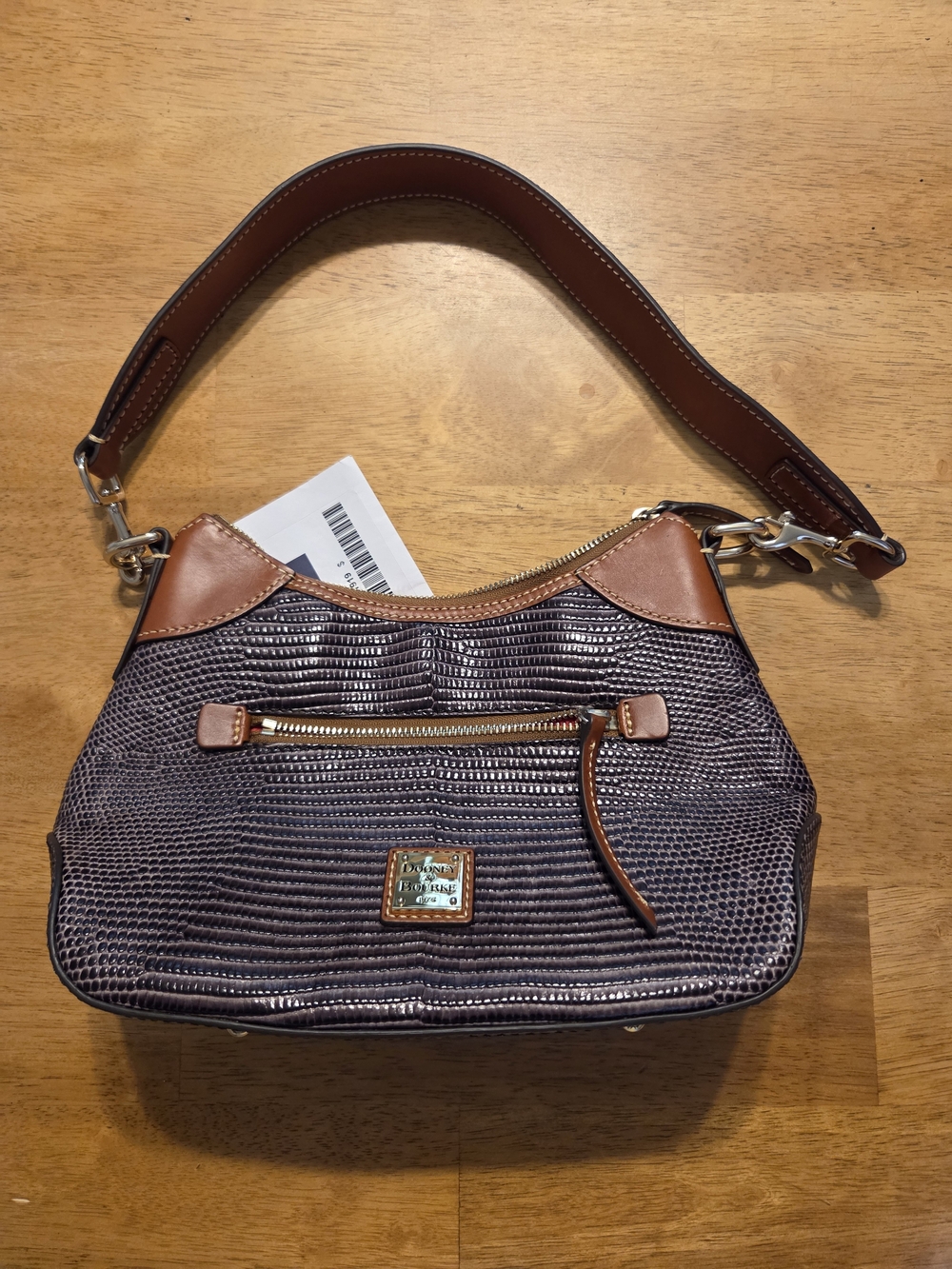 Dooney & Bourke Textured Shoulder Bag with Tan Trim